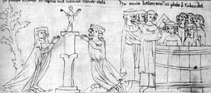 Křest Bořivoje a Ludmily. Liber Depictus (14. st.). 